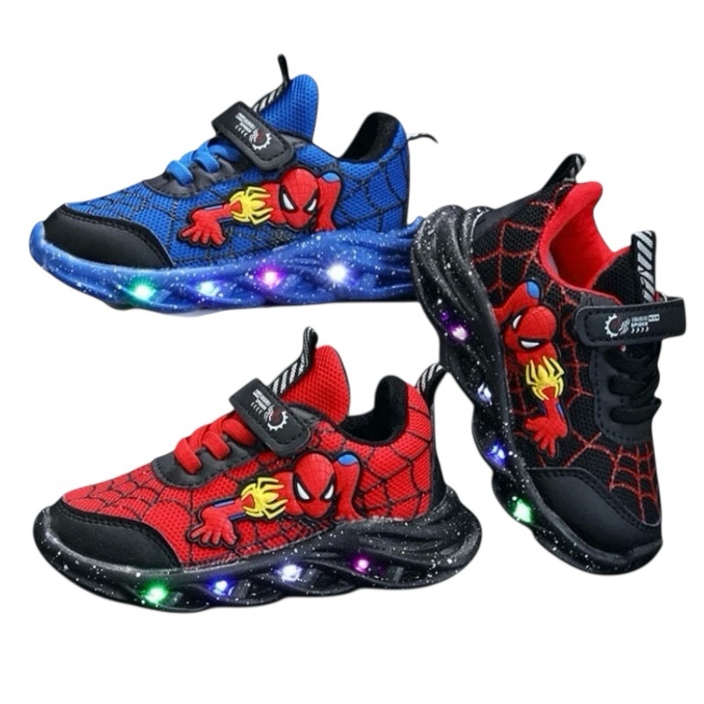 Boys Spiderman Mesh LED Light Up, Breathable Sport Shoes, Disney. BLACK - Picture 5 of 6